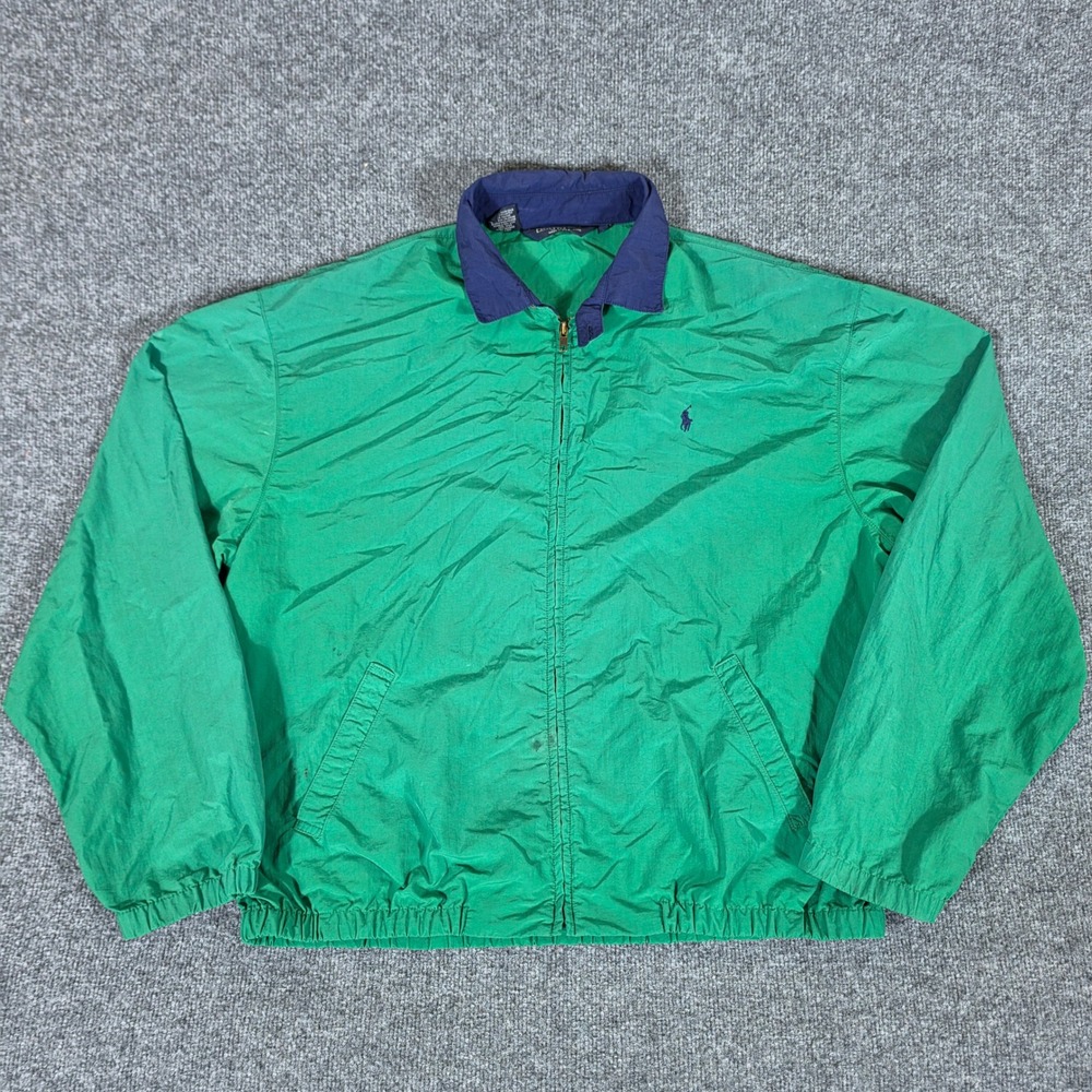 Vintage Polo Ralph Lauren Mens L Green Nylon Windbreaker Jacket Made in USA